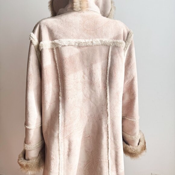 Jones New York Faux Sude Faux Fur Hooded Russian Princess Maxi Coat XL - Picture 9 of 12